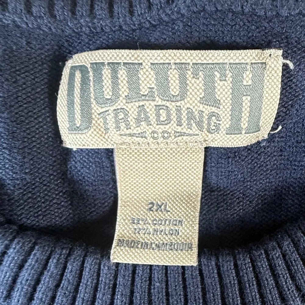 Duluth‎ Trading Co Crew Neck Sweater Mens 2XL Navy Striped Performance Sweater